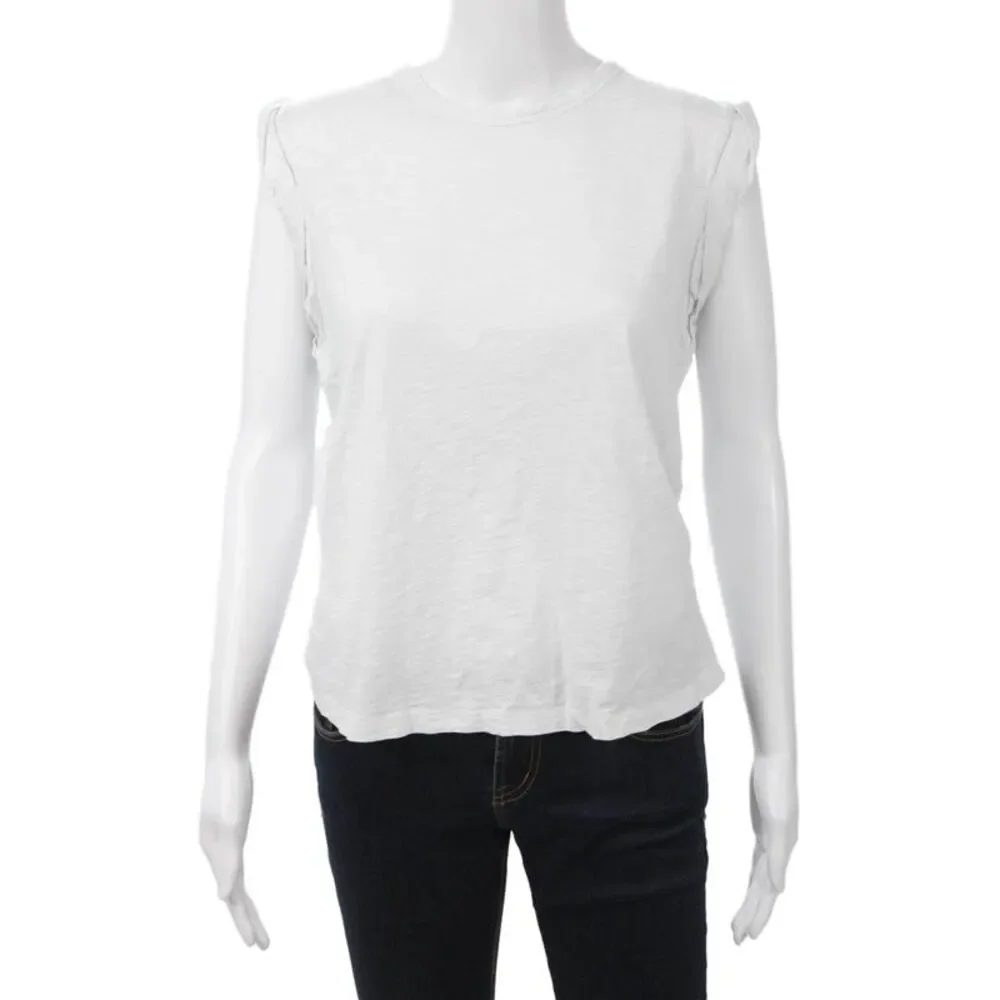 Veronica Beard Womens Sleeveless Crew Neck Pima Cotton T-Shirt White Size M